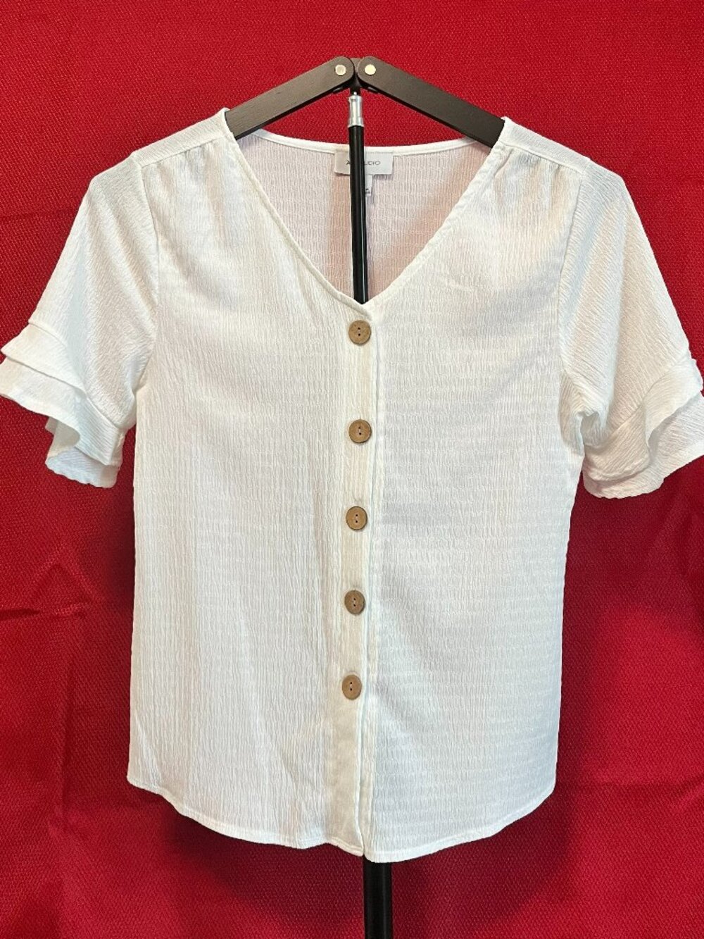 AB Studio White Ruffle Sleeve Button up Womans Top Size Xtra Small